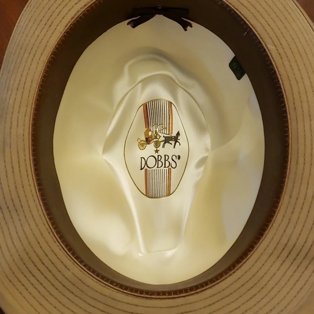 VTG Dobbs Fedora Suede Leather 6 7/8 Feather EUC